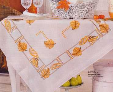 Скатерть с листьями и индийской каймой